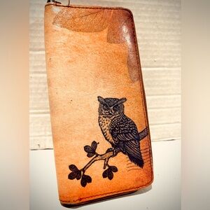Owl large vegan leather clutch/wristlet wallet